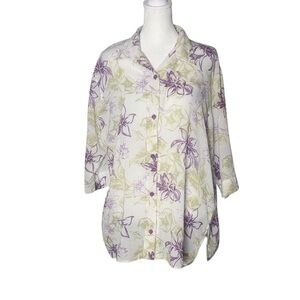 Columbia Women’s L Floral Button Down Shirt Purple Green 100%‎ Cotton